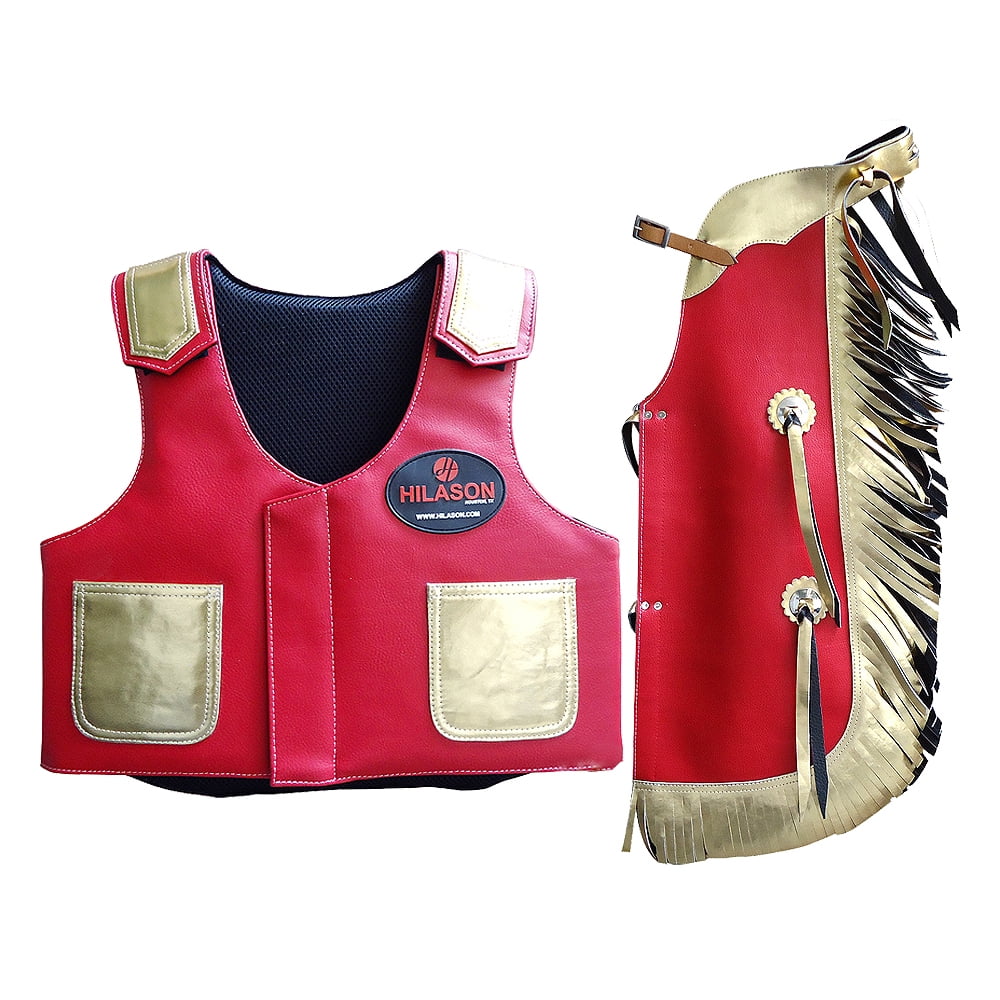 HS Hilason Kids Junior Youth Bull Riding Pro Rodeo Leather Vest Chaps