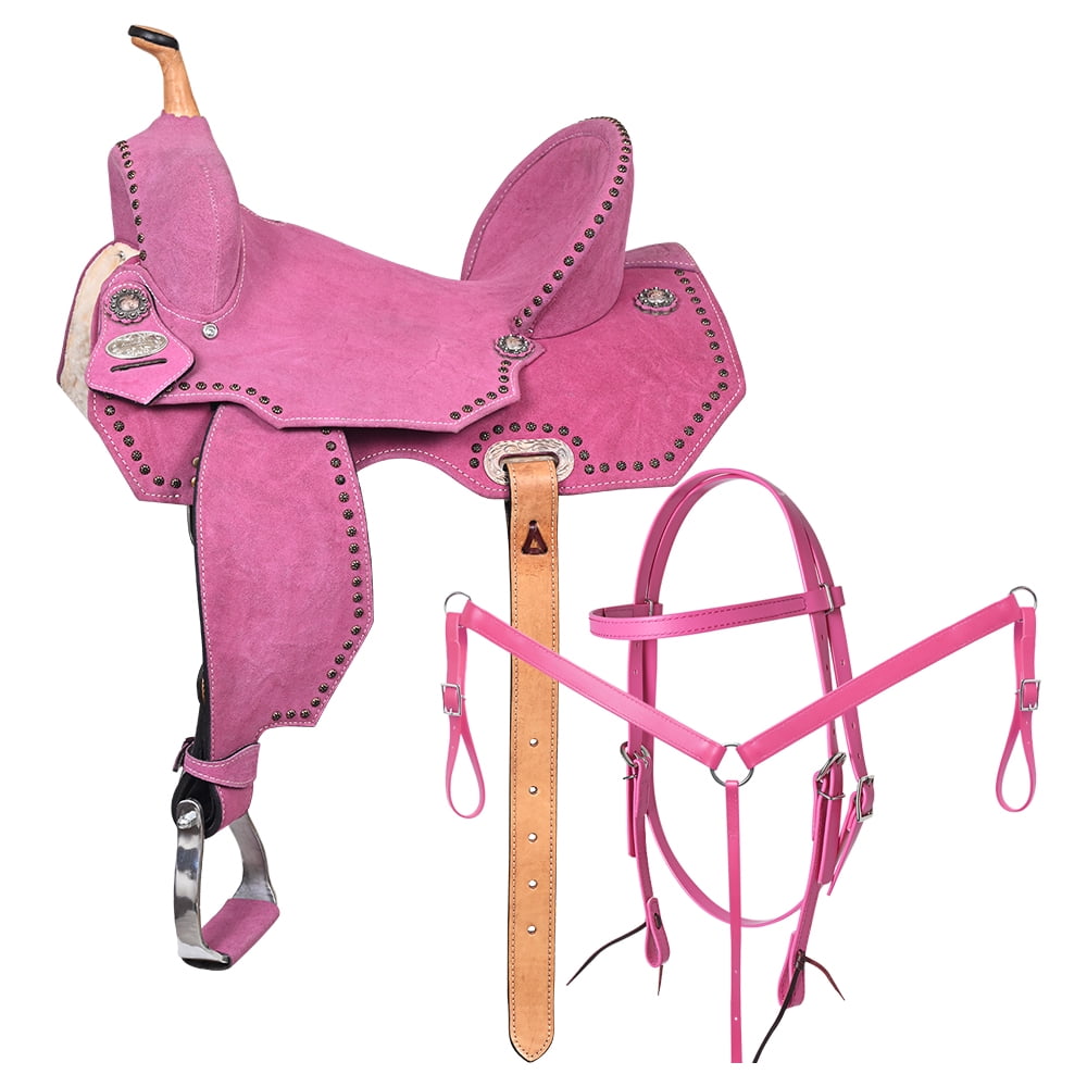 HS Hilason Western Horse Flex Tree Barrel Trail In Suede Leather Saddle