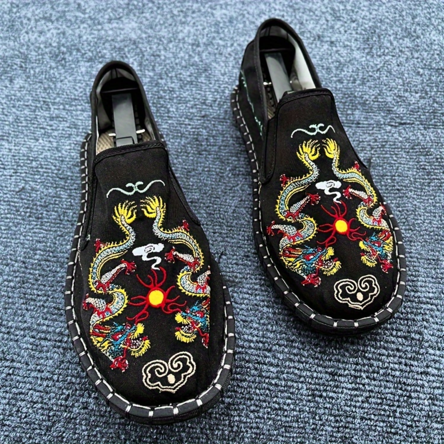 HS Men‘s Traditional Slip On Double Dragons Graphic Embroidered Walking ...