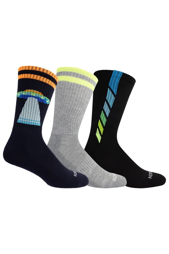 ® Men's Crew Alien Spaceship Socks, 3-pack