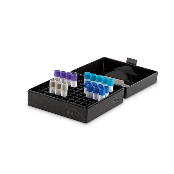 HS120033 100 Well Microtube Storage Box, Cryogenic Box, Tube Storage, 1.5mL/2.0mL Tubes,Polypropylene, Black, (5/pk) (HS120043)