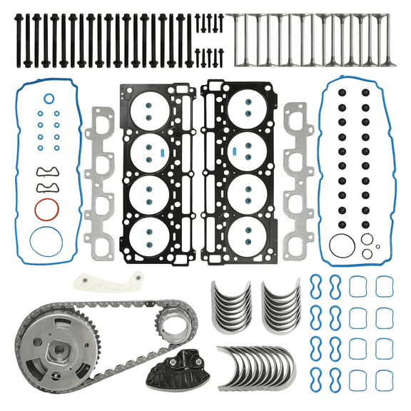 HS26568PT Head Gasket Set & Timing Chain Kit Valve Bearing Kit w/Head Bolts for 2011-2020 Grand Cherokee Dodge Durango 6.4L V8 OHV Engine
