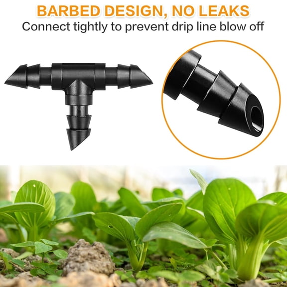 HSAPOW-1/4" Drip Irrigation Tee Fittings, 60 Pieces Drip Line Double Barbed Tee Connectors for 1/4 Inch Irrigation Tubing, Quarter Inch 3-Way T Coupling Connectors for Irrigation System