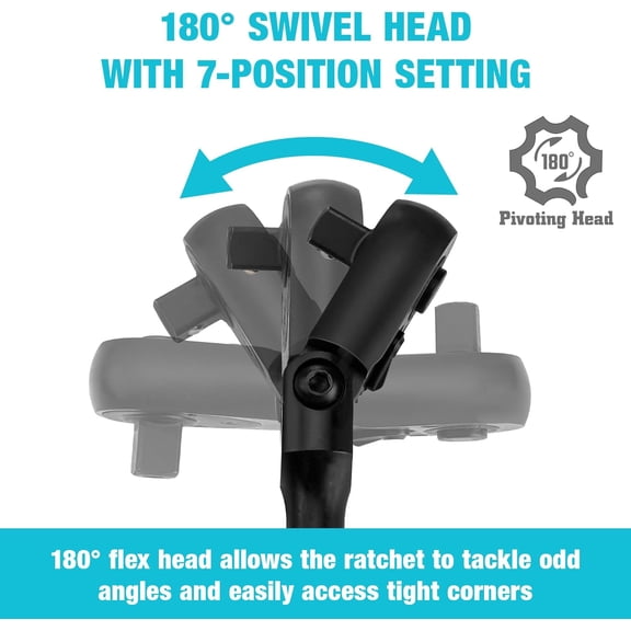 HSAPOW-1/4-Inch Drive Flex-Head Ratchet, 90-Tooth Quick-Release Ratchet Wrench with 180 Pivoting Head and 7-Position Setting, Reversible, CR-V Made, CR-MO Head, 4 Swing, Black Mn Phosphate Finish