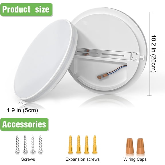 HSAPOW-10.2 Inch Flush Mount Ceiling Light Fixture, 20W LED Ceiling Light Fixture Daylight White, 5000K Round Waterproof Surface Mount Ceiling Light for Shower Dining Living Room Bedroom Kitchen