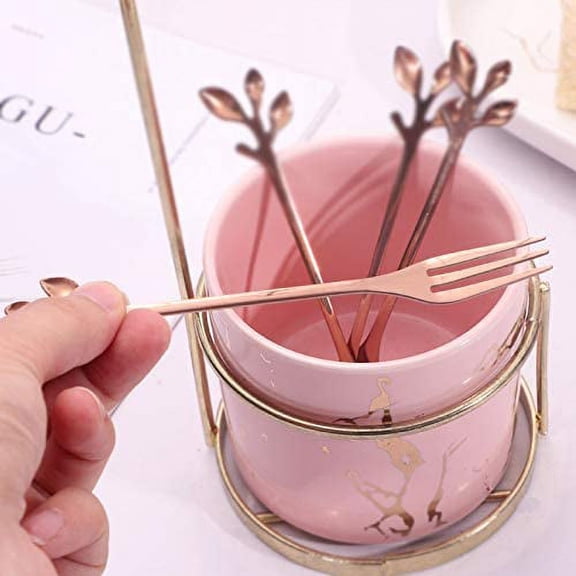 HSAPOW-10-Piece Rose Gold Mini Leaf Dessert Forks Set - 4.7" Elegant Stainless Steel Fruit, Appetizer, Cake & Salad Forks - Perfect for Cocktail Parties & Home Use