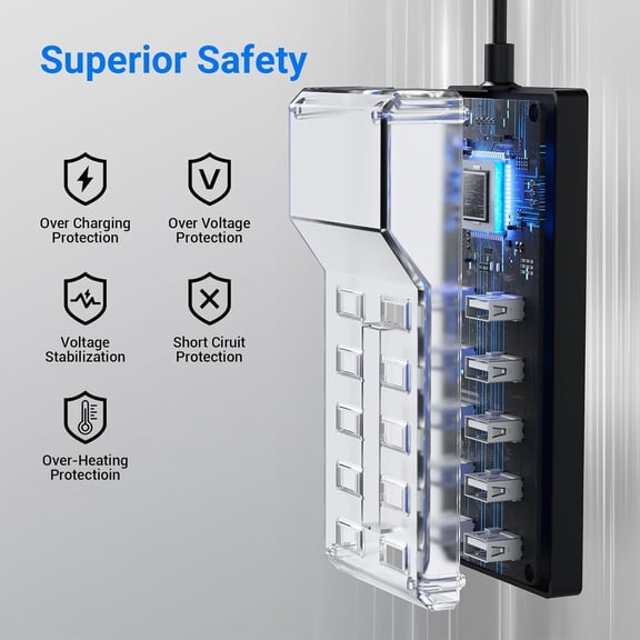 HSAPOW-10-Port USB Charger Station, 50W10A Multiport Charger Hub for iPhone, Galaxy, iPad & More, 3.3FT