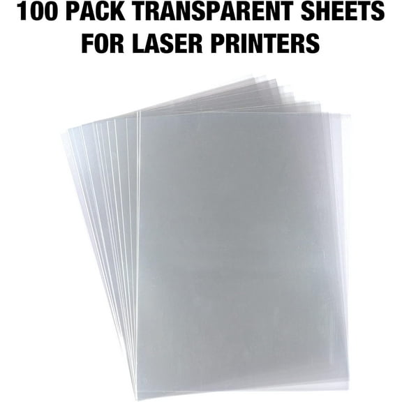 HSAPOW-100 Pack Transparent Printer Sheets, Projector Film, Clear Transparency Film for Laser Jet Printers, 8.5 x 11 Inch Sheets - Black Image Only,