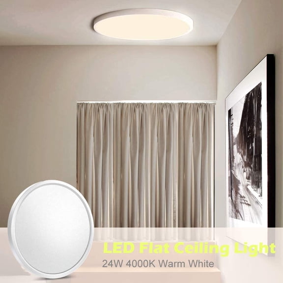 HSAPOW-12 Inch LED Flush Mount Ceiling Light Fixture, 4000K Nurture White, 3200LM, 24W, Flat Modern Round Lighting Fixture, 240W Equivalent White Ceiling Lamp for Kitchens, Bedrooms.etc.