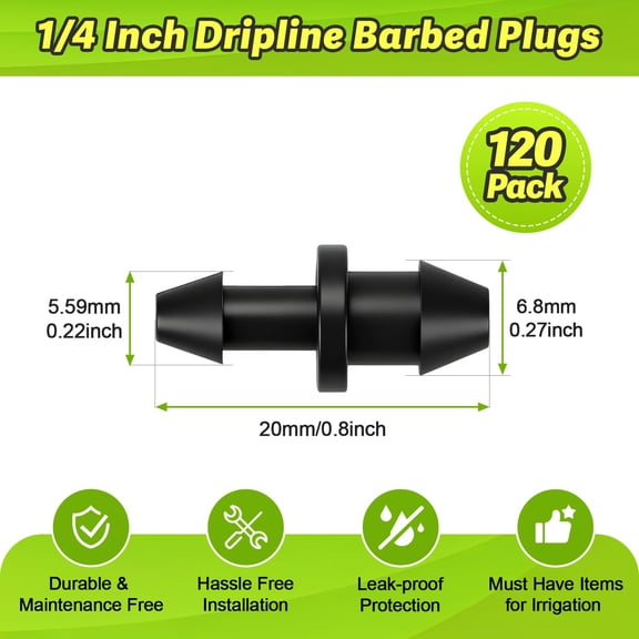 HSAPOW-120 Pack 1/4" Drip Irrigation End Plug Fittings1/4'' Drip Barbed End Cap Connectors for 1/4 Inch Irrigation Tubing Goof Plugs for Garden Drip Line Systems