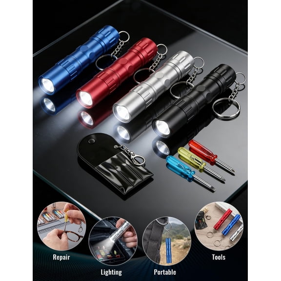 HSAPOW-12Pcs Mini Screwdriver Keychain LED Flashlights Keychain Set, Stocking Stuffers for Men Bulk,Employee Coworkers Men Gifts Bulk for Adult Xmas Tool Birthday Party, No Batteries Included