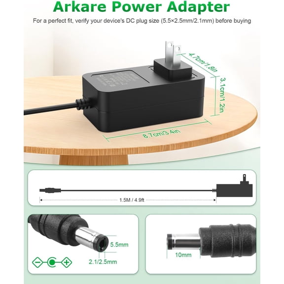 HSAPOW-12V 4A Power Supply Adapter Converter Transformer 48W AC 100-240V to DC 12 Volt 4amp Power Cord with 5.5x2.5mm Jack for LED Strip Lights 3D Printer CCTV Security Camera Webcam Speaker 4.9FT