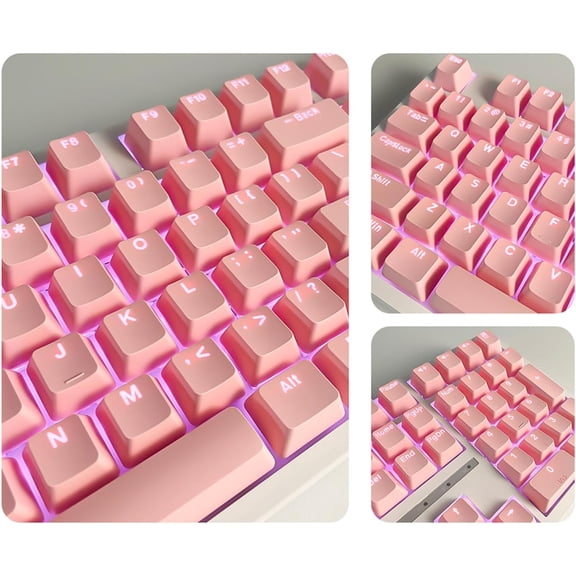 HSAPOW-131 Keys PBT Keycaps Set, Double Shot Shine Through Backlit Key Caps, OEM Profile Custom Keycap for Most Mechanical Gaming Keyboards, Fits 61/68/75/84/87/96/98/104 Layouts (Pink)