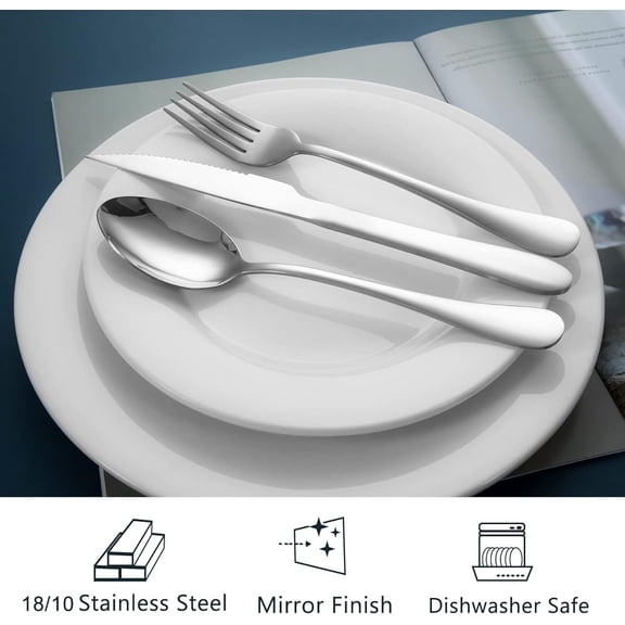 HSAPOW-16 Piece Stainless Steel Dinner Spoons Set, 7.3" Silverware Set, Table Soup Spoons, Mirror Finish & Dishwasher Safe