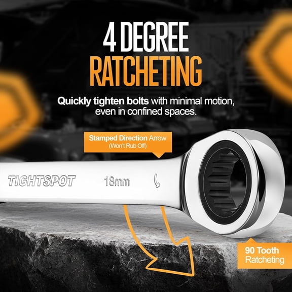 HSAPOW-18 mm Ratchet Combination Wrench with Precision Movement, Polished Steel for Projects with Metric Tight Spaces