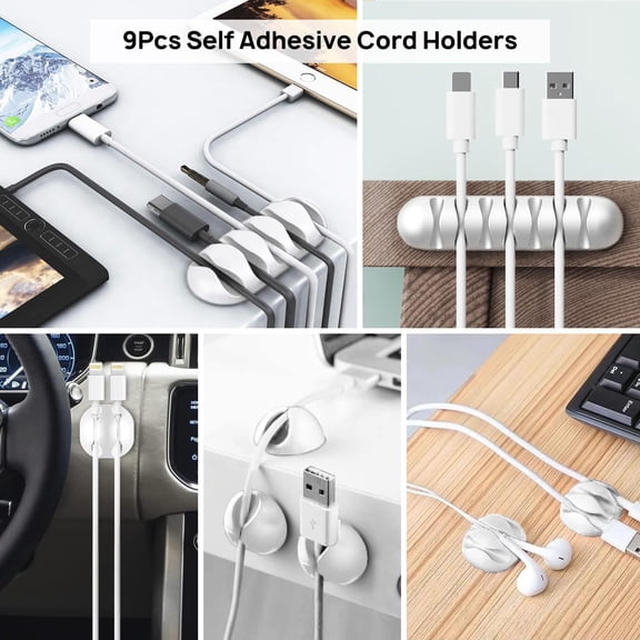 HSAPOW-193 PCS Cable Management Kit - 4 Cable Sleeve, 57 Self Adhesive Cable Clips, 12 Hanging Strips, 12 Cable Organizer Straps and 100 Fastening Cable Ties for TV Computer Under Desk (White)