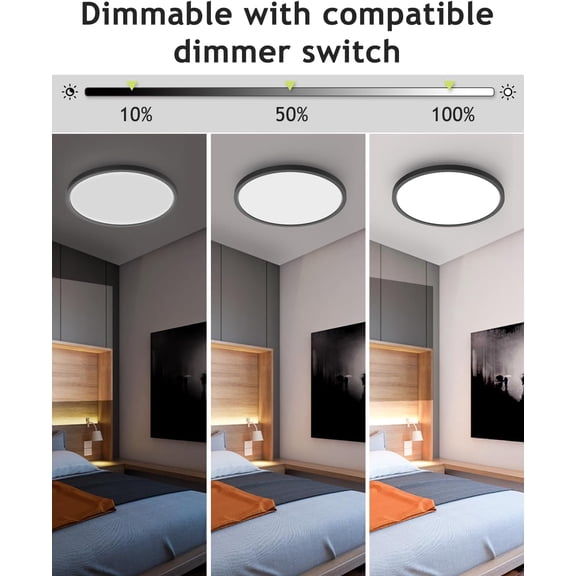 HSAPOW-1PACK Flush Mount LED Ceiling Light Fixture Black, 12Inch 28W, Dimmable 3000K-4500K-6000K Ceiling Lamp 3200LM Low Profile Ceiling Light for Kitchen Bedroom Hallway