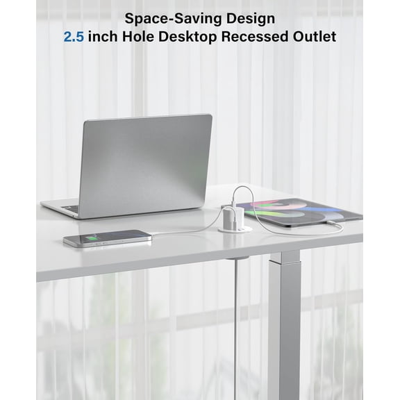 HSAPOW-2.5 inch Power Grommet,20W USB-C Charging,1 Outlet with 2 USB C,1 USB Port,Furniture Flush Mount for Desktop,Recessed Power Strip,Workspace Essential Desk Outlet (White, 10 FT)