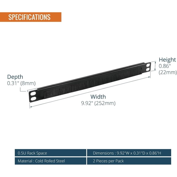 HSAPOW-2 Pack 0.5U Cable Management Brush Panel for 10" Server Rack, Rack Mount Cable Organizer for Network Cabinet, Black