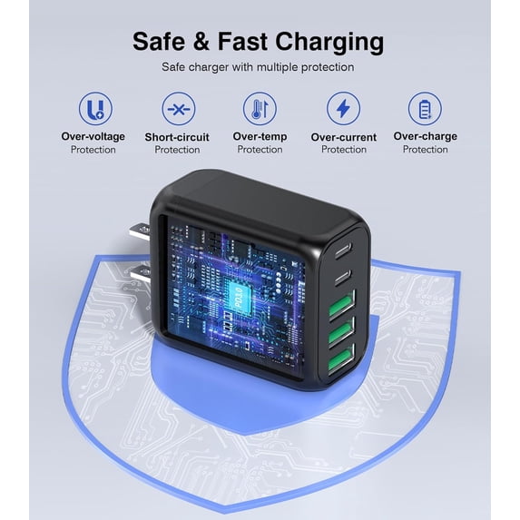 HSAPOW-[2-Pack]50W USB C Wall Charger Block, 5-Port C Charger Fast Charging Block PD Power Adapter +QC 3.0 Multiport Type C Box Brick Cube USB A Wall Plug for iPhone 14/15/16/17 Pro Max,Samsung Galax