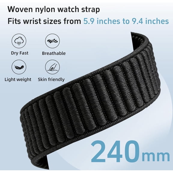 HSAPOW-2 Pack Braided Nylon Watch Straps, Multiple Widths Available 18mm 19mm 20mm 22mm Quick Release Adjustable Elastic Nylon Watch Straps Replacement Wristband For 150 mm to 240 mm