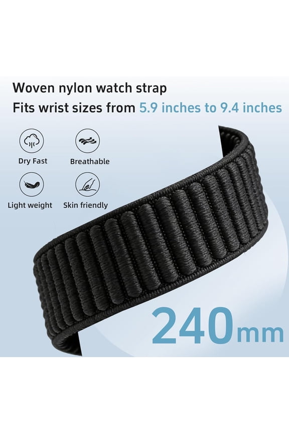 -2 Pack Braided Nylon Watch Straps, Multiple Widths Available 18mm 19mm 20mm 22mm Quick Release Adjustable Elastic Nylon Watch Straps Replacement Wristband For 150 mm to 240 mm