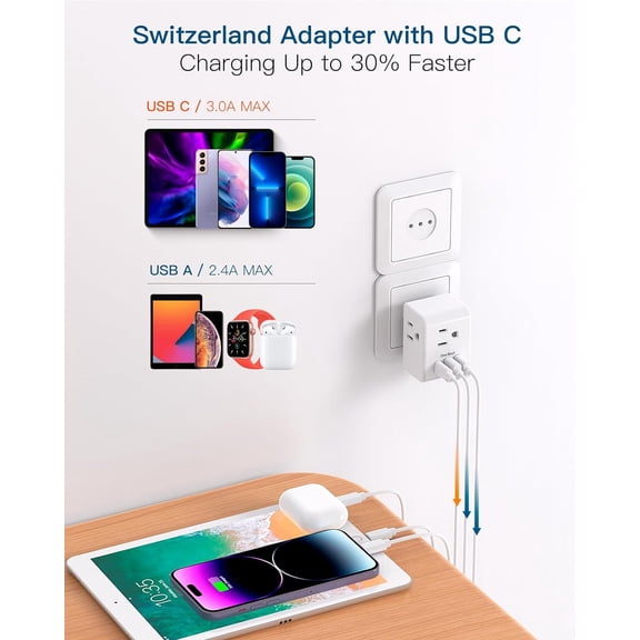 HSAPOW-2 Pack Italy Travel Plug Adapter, Type L Italy Power Adapter with 3 American Outlets 3 USB Ports(1USB C), 6 in 1 Travel Outlet Adaptor, 3 Prong Grounded Plug for USA to Italy Chile Uruguay Ita