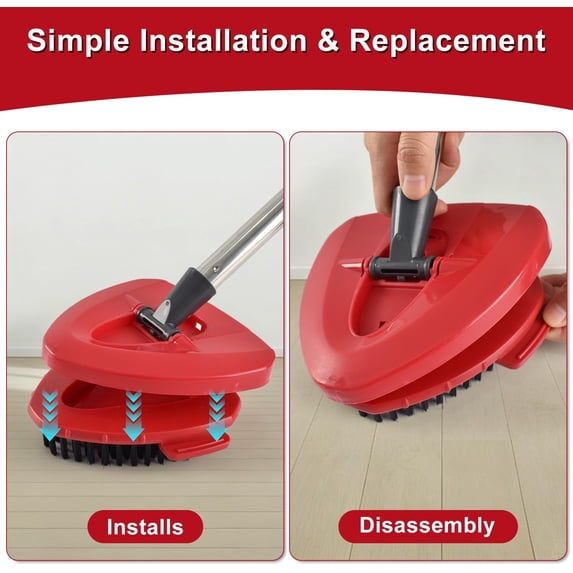 HSAPOW-2 Pack Scrub Brush Replacement Head Compatible with O Cedar Easywring 1-Tank System, 2 Pcs Spin Mop Replace Scrubber Mop Head & 1 Mop Base for Bathroom Kitchen Deck Tub and Tile