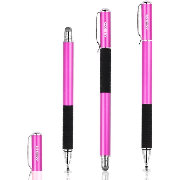 HSAPOW-(2 Pcs)[2 in 1 Precision Series] Disc Stylus/Styli for All Touch Screen Devices Bundle with 4 Replaceable Disc Tips, 2 Replaceable Fiber Tips - (Black/Pink)