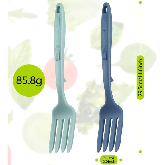 HSAPOW-2 Pcs Silicone Flexible Fork 11.6 Inch Silicone Heat Resistant Cooking Fork Large Kitchen Non Stick Spork Ultimate for Mix Ingredients, Mash Food, Whisk Eggs, Baking(Blue Series)