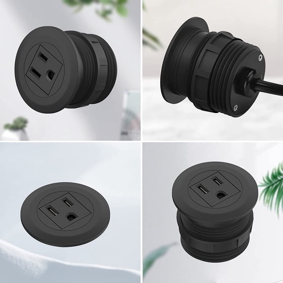 HSAPOW-2 inch Desk Power Grommet, Flush-Mount Desk Outlet Build-in 1 US Standard Outlet, Mini Desktop Power Hub Grommet Socket for Desk Nightstand Cabinet Counter, 3.28 FT Heavy Duty Power Cord