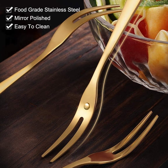 HSAPOW-20-Piece Stainless Steel Forks, 5.3 Inches, Seafood Crab Forks Escargot Fork 2 Prong Tasting Appetizer Forks Dessert Cocktail Salad Fruit Fork for Party Travel (Gold)