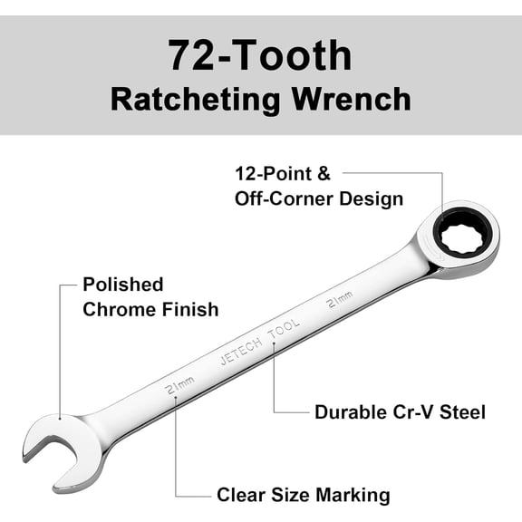 HSAPOW-21mm Ratchet Wrench, Ratcheting Combination Wrench Metric, Industrial Grade Gear Spanner with 12-Point Design, 72-Tooth Ratchet, Chrome Vanadium Steel