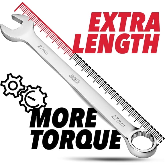 HSAPOW-27mm Jumbo Combination Wrench with 15 Offset Box End Heavy-Duty Metric Wrench with 12-Point Box End, High-Strength Steel, Automotive, Construction, and Mechanical Applications