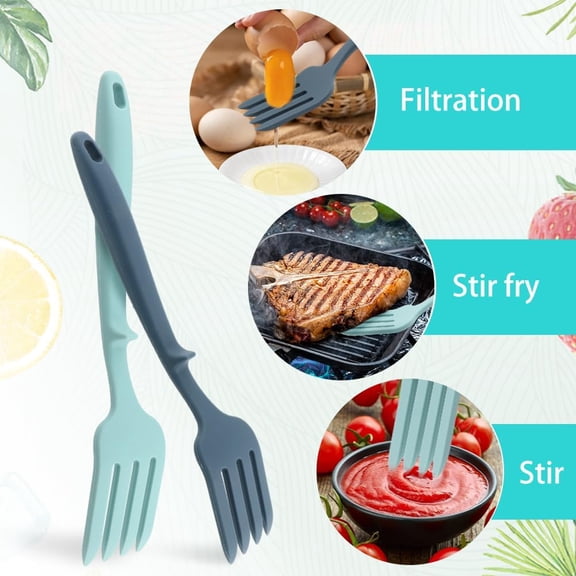 HSAPOW-2Pcs Silicone Cooking Fork, 11.6 Inch Heat Resistant Flexible Fork, Nonstick Blending Fork, Multifunctional Kitchen Fork for Cooking, Stir Mix Mash