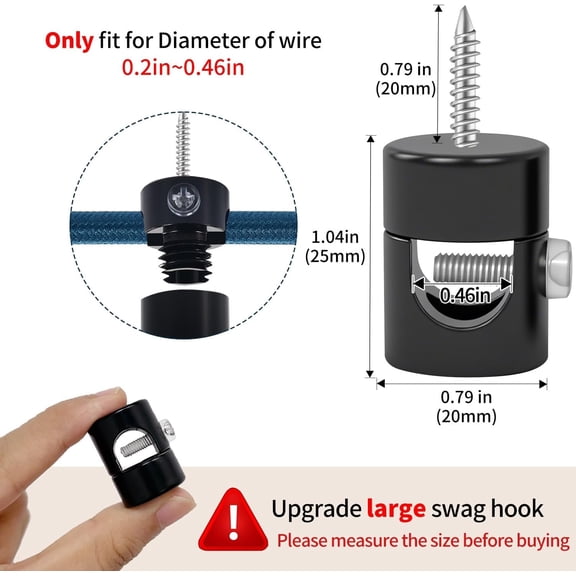 HSAPOW-3 Pack Upgrade Ceiling Hooks for Hanging Lights0.46 Big Hole Aluminum Swag Hook, Black Adjustable Ceiling Hook, Swag Hooks for Light Fixture, Light Hooks for Pendant Lights