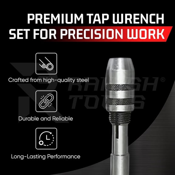 HSAPOW-3 Piece T Handle Tap Wrench Set with Jaw Opening 1/16"-5/32", 5/32"-1/4", 1/4"-1/2" - Precise Tightening Wrenches Jaws Grip for Taps, Reamers, Screw Extractors, Drills - Made in India