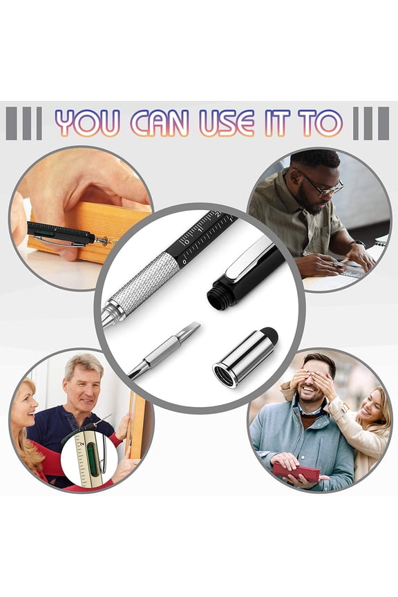 -30 Pieces Tool Pen 6-in-1 Multitool Tech Tool Pens with Ruler, Level Gauge, Ballpoint, Stylus Pen, Screwdriver and Slotted Screwdriver Multifunction Pens Tools Gadget Gifts for Men Dad