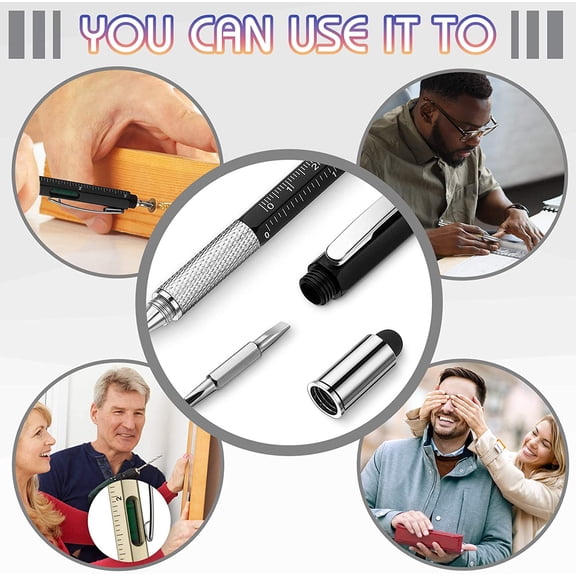 HSAPOW-30 Pieces Tool Pen 6-in-1 Multitool Tech Tool Pens with Ruler, Level Gauge, Ballpoint, Stylus Pen, Screwdriver and Slotted Screwdriver Multifunction Pens Tools Gadget Gifts for Men Dad