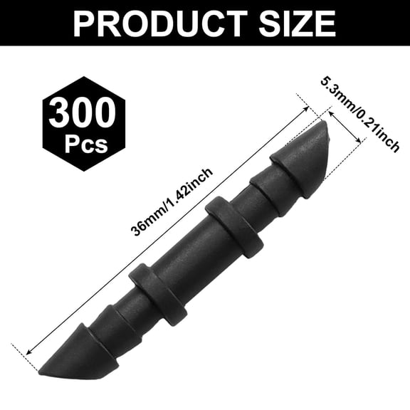 HSAPOW-300 Pack Drip Irrigation Barbed Coupling Connectors, 1/4 Inch Barbed Coupling Fittings Drip Line Coupler for Garden Sprinkler System Lawn Greenhouse