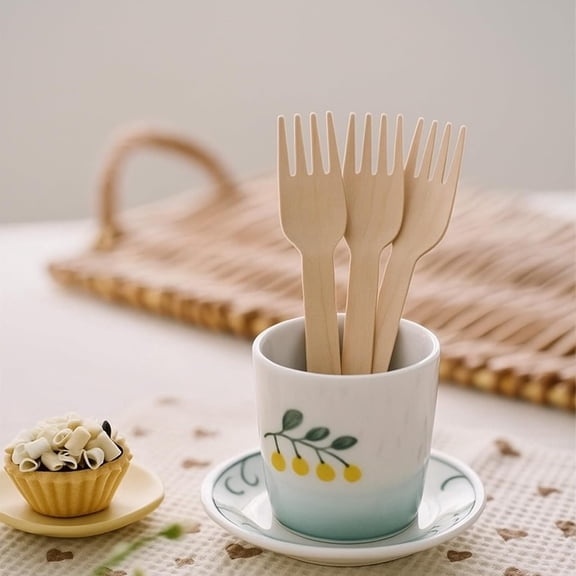 HSAPOW-300 Pcs Compostable Forks Disposable Wooden Forks for Eating, Party, Camping, Picnics, Dinner