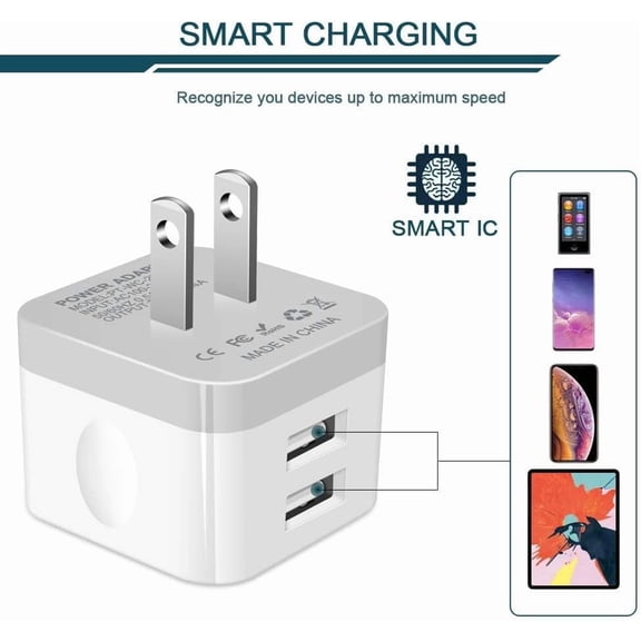 HSAPOW-3Pack USB Wall Charger Plug, 2.4A Dual Port USB Adapter Power Cube Fast Charging Station Box Base for iPhone 17 Air 16e 16 15 14 13 12 Pro Max SE 11 XR XS X/8, Samsung, Phones Charge Block