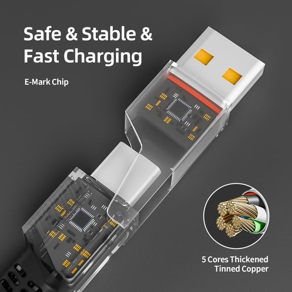 HSAPOW-4 in 1 Charging Cable Fast Charging 65W, USB C Cable 4-in-1 USB Multi Charging Cable with E-Mark Chip, Multiple iPhone Charger Cord for iPhone 17-12 Series/Pad/Android/Tablets More, Carplay Ca