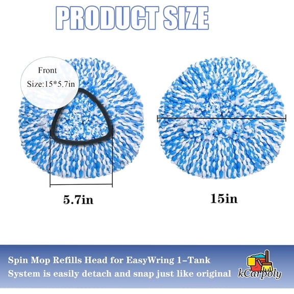 HSAPOW-4 Pack Spin Mop Replacement Heads Compatible for O Ceda EasyWring 1-Tank Triangle System, Microfiber Mop Refills for 5.9inch Core,Deep Cleaning, Included Base and Handle