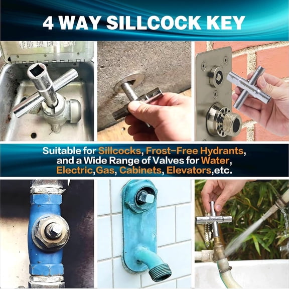 HSAPOW-4-Way Water Key, Premium Sillcock Key, Radiator Bleeder Key Multi-Functional Shut off Tool for 1/4", 9/32", 5/16", 11/32" Valve & Spigot, Ideal for Home, Public & Commercial