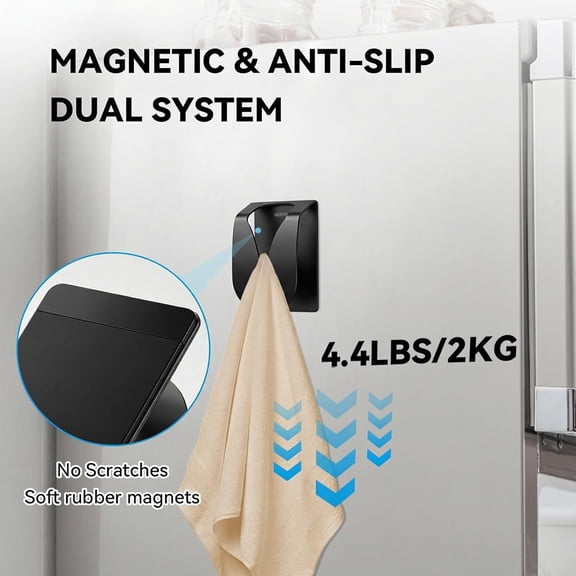 HSAPOW-4Pcs Magnetic Towel Hook Holder, Super Strong Magnet Kitchen Towel Hanger for Refrigerator, Stainless Steel Dish Rag Holder for Fridge RV Garage, Black