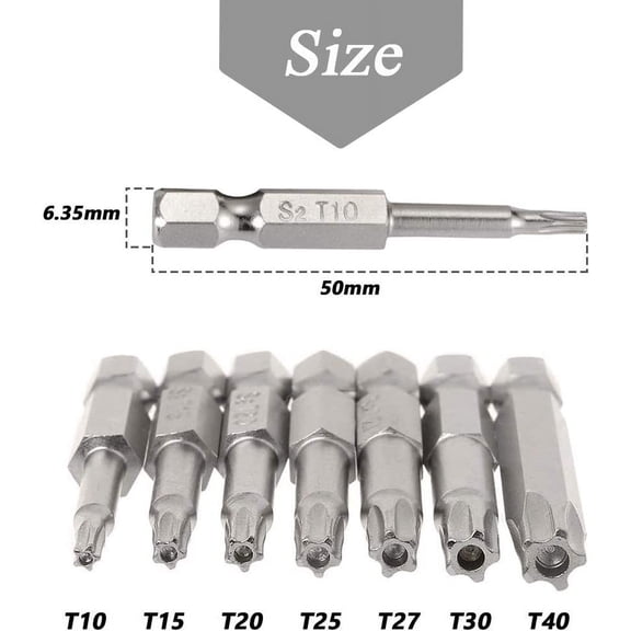 HSAPOW-5 Point Security Star Torx Screwdriver Bits Set 14Pcs Security Star Torx Screwdriver Bits 5-Pointed Screwdriver Bit for Electric Hand Screw Driver Drill Bits, 50mm Length