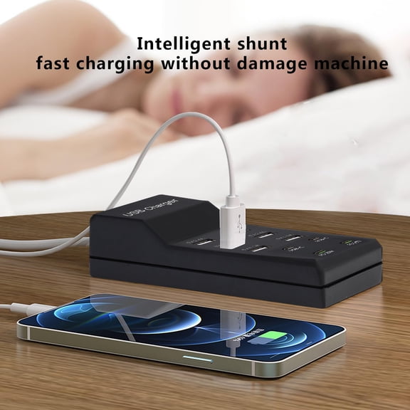 HSAPOW-50W USB Charging Station with 10-Port Family-Sized Smart USB Ports for Multiple Devices - Smart Phone, Tablet, Laptop Computer - for iPhone 15/14/13 Black
