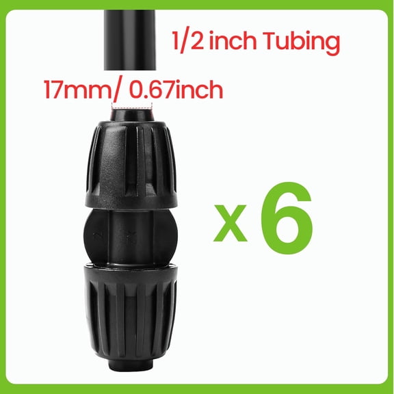 HSAPOW-6 Pack 1/2 Inch Drip Irrigation Coupling Connectors, Barbed Lock Tubing Couplers for 1/2 Drip Line, Garden Hose Fittings for Irrigation Systems, Leak-Proof