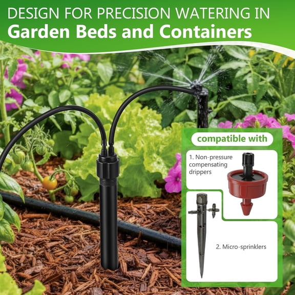 HSAPOW-6 Pack 1/4" Drip Irrigation Manifold, 2 Port Sprinkler Adapter for 1/2" Sprinkler Riser, Built-in Filter for Stable Water Flow, Drip Irrigation Parts for Lawn & Garden Watering Systems